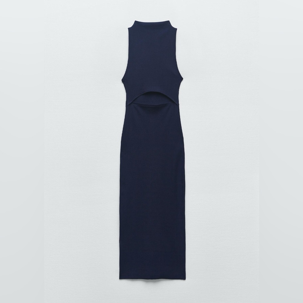 NWT Zara Navy Blue Ribbed Cut Out Sleeveless Dress